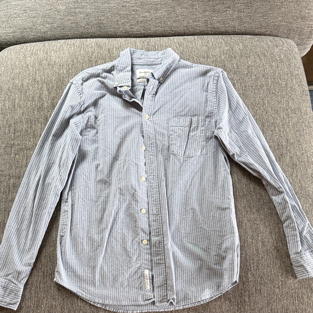 Goodfellow & Co Light Denim Blue and White Pinstripe Button-Down Shirt